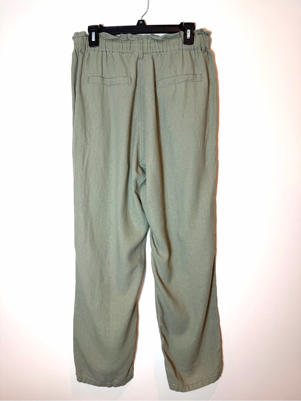 Risen Linen Blend Light Oilive Green Paperbag Drawstring Pants Size Large - Picture 4 of 11